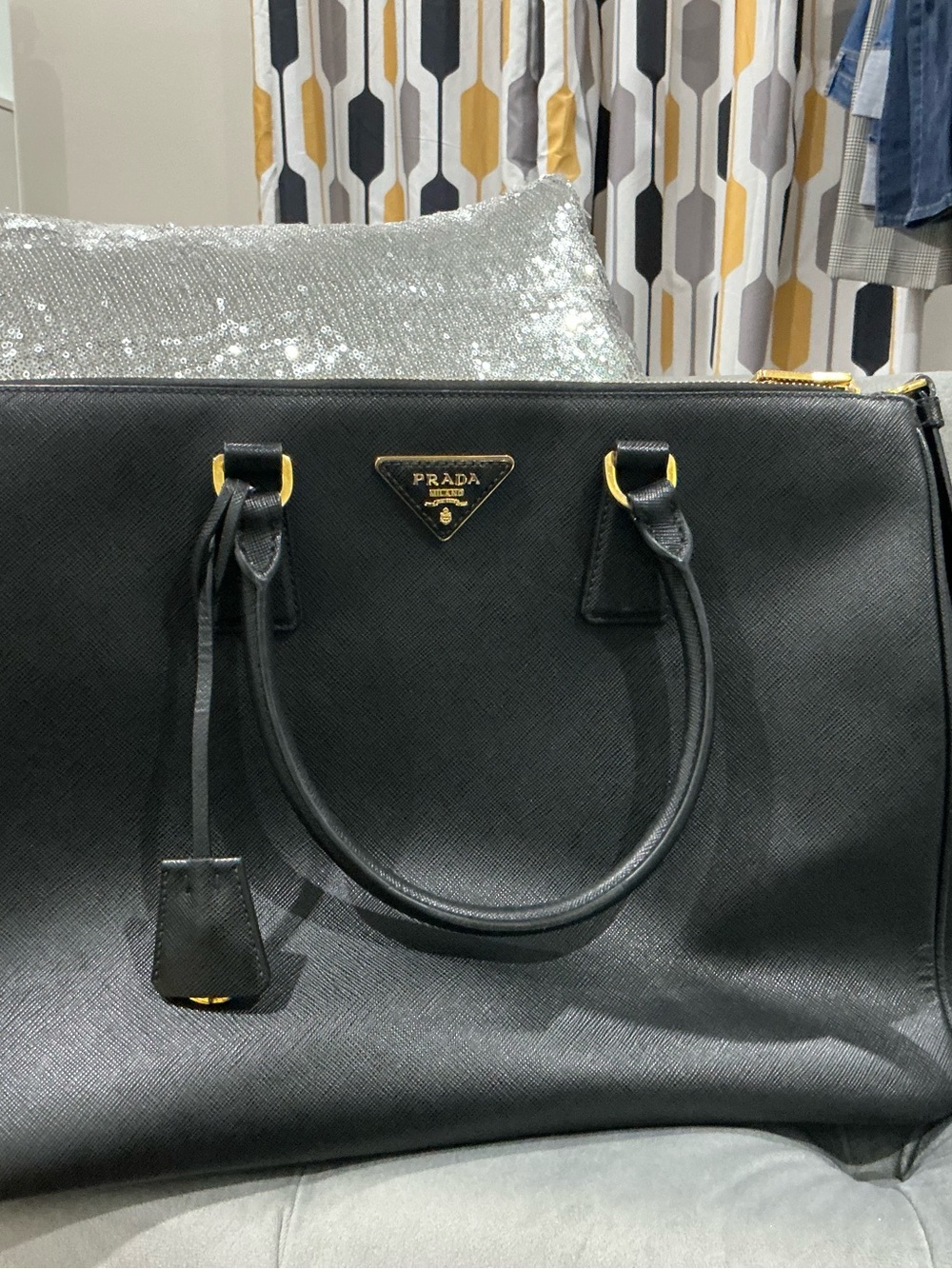 Authentic Prada Black Saffiano Leather Tote with Gold Hardware